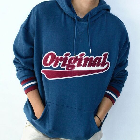 Original Use Other - Original Patch Kangaroo Hoodie Sweatshirt Original Use Blue Burgundy Men's Small